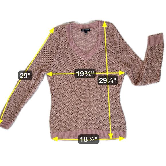 New INC Pointelle Pale Mauve Gold Sweater Women's XL Metallic V Neck Open Stitch - Picture 5 of 14